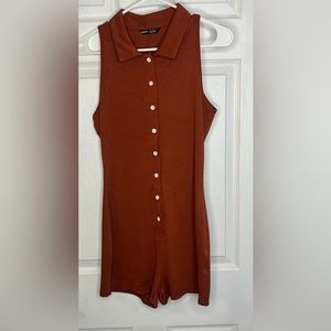 SHEIN Button Up Front Rib-Knit Romper